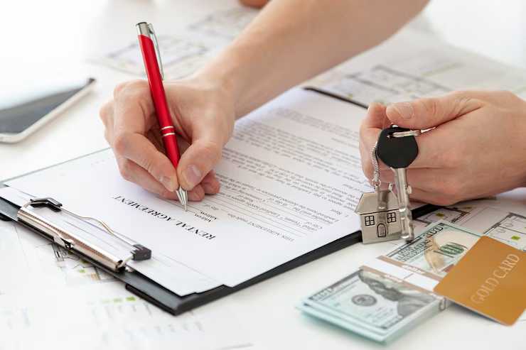A person signing a rental agreement