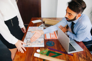 People reviewing a document