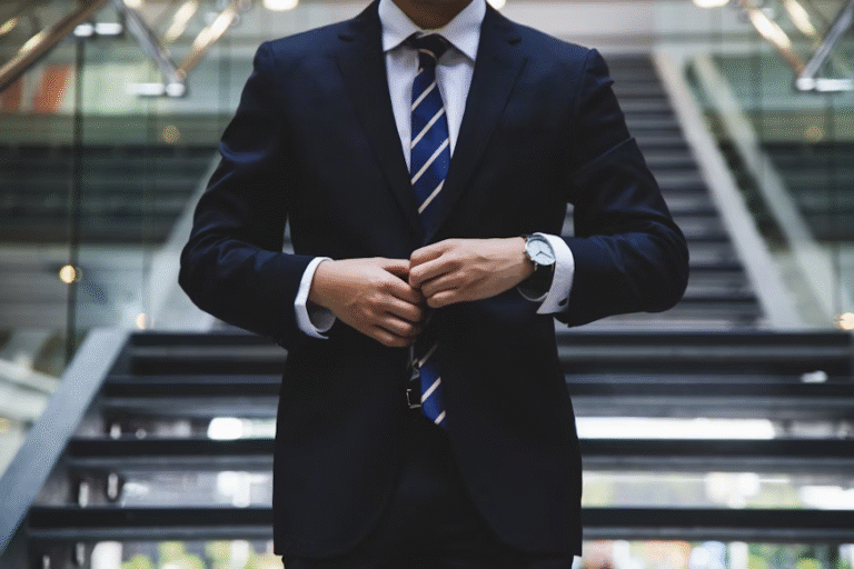 a man buttoning his suit