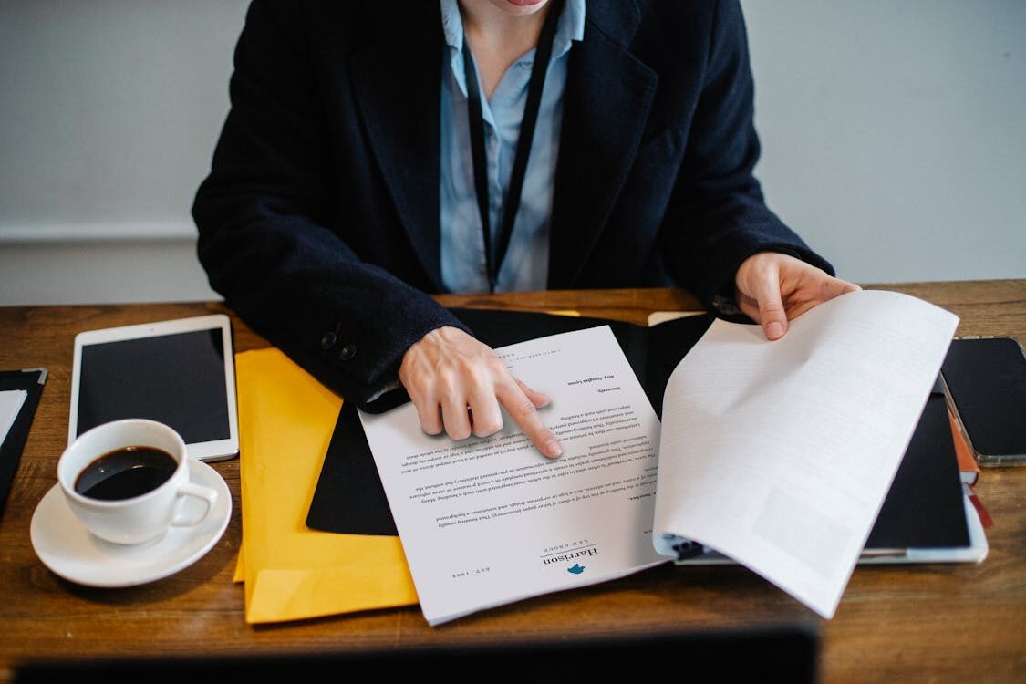 A person reviewing documents