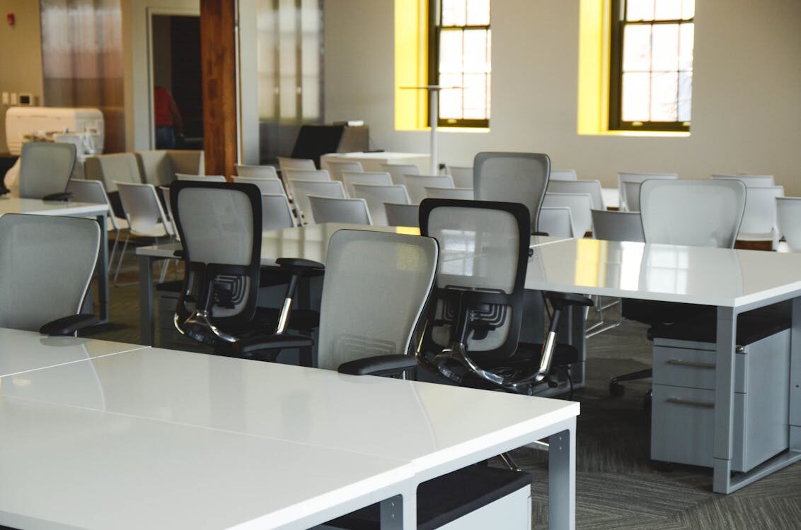 Chairs and desks inside an office