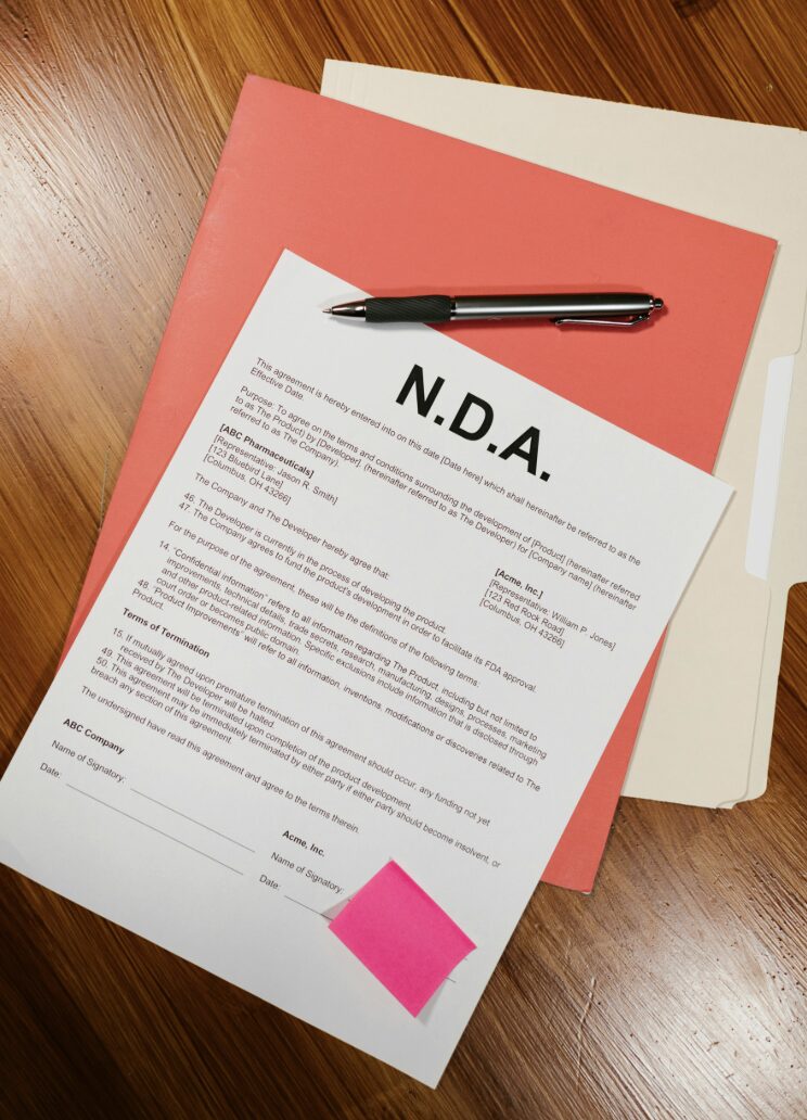 This photo shows an NDA document on a desk.