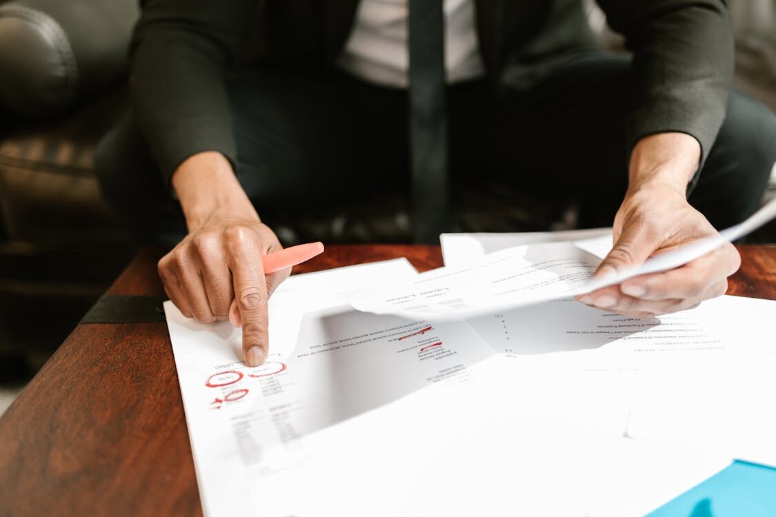 A person reviewing documents