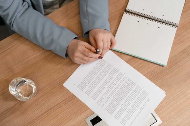 A person checking a document
